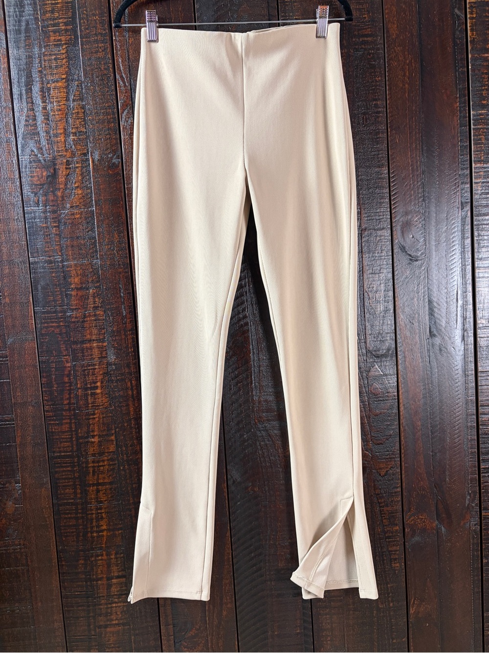 Zara High-Waist Beige Slit Hem Legging Pants XL Chic Modern
